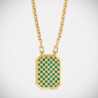 Marie Lichtenberg Staging Scapulaires Check Emerald Scapular on Rosa Classic Chain