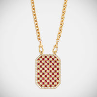 Marie Lichtenberg Staging Scapulaires Check Ruby Scapular on Rosa Classic Chain