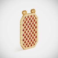 Marie Lichtenberg Staging Scapulaires Check Ruby Scapular on Rosa Classic Chain