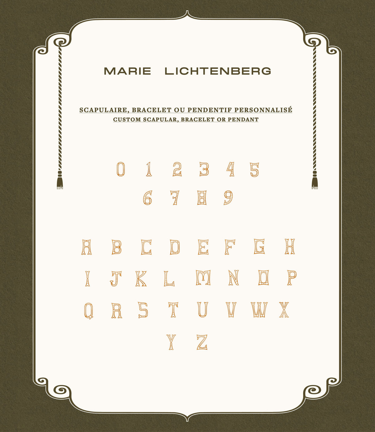 Marie Lichtenberg Staging Scapulaires Custom Letter Scapular Medium
