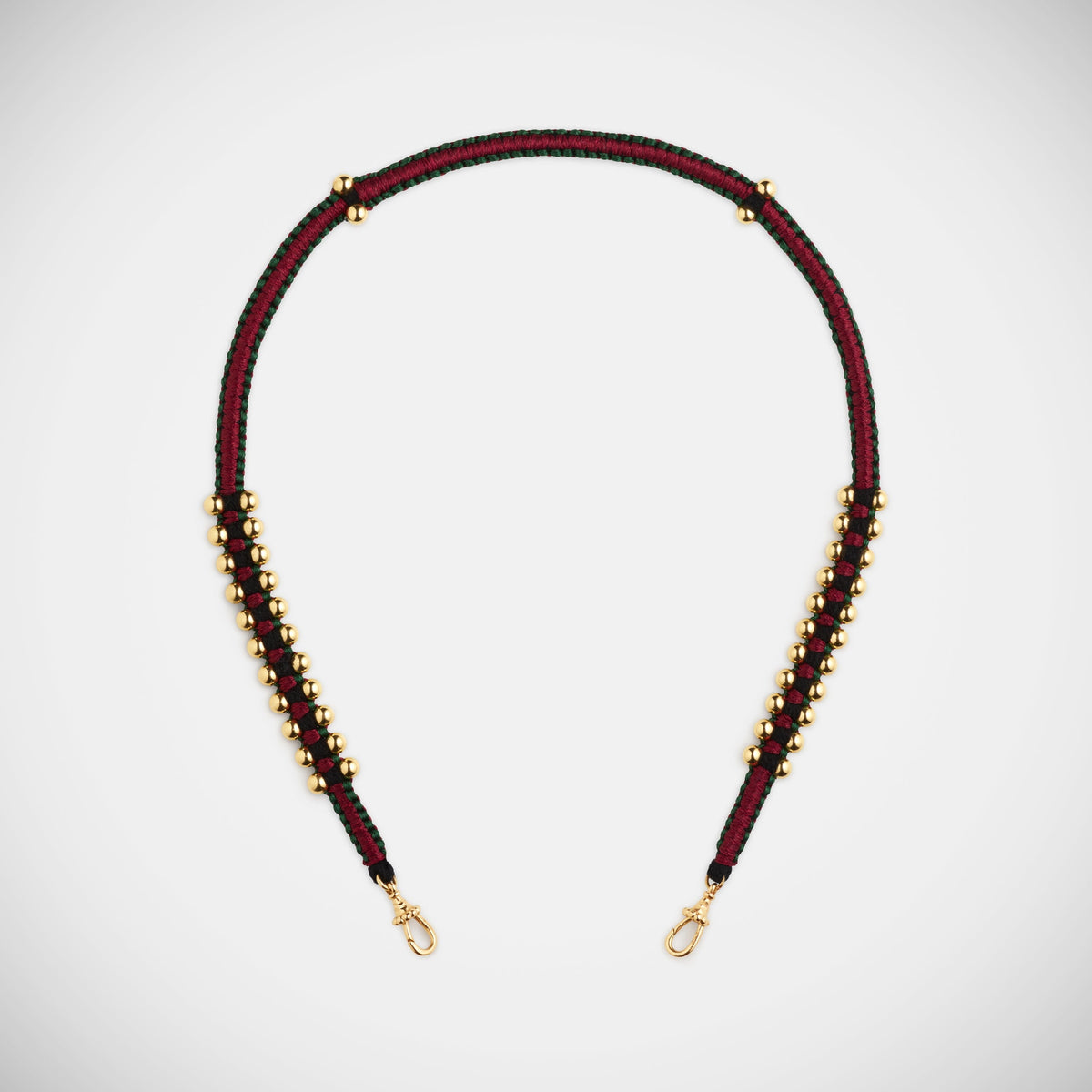 Marie Lichtenberg Staging Link Ica Polished Gold Beads Burgundy and Green 35cm
