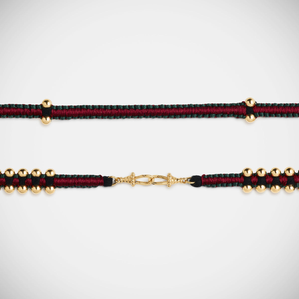 Marie Lichtenberg Staging Link Ica Polished Gold Beads Burgundy and Green 35cm