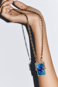 Marie Lichtenberg Staging Scapulaires Love You Spinning Scapular on Rosa Classic Chain
